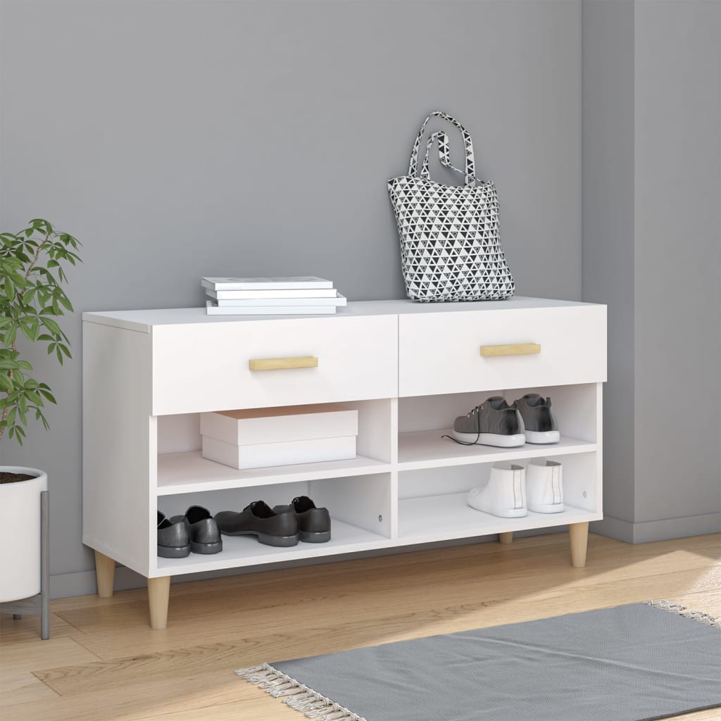 Shoe Cabinet White 102x35x55 cm Engineered Wood