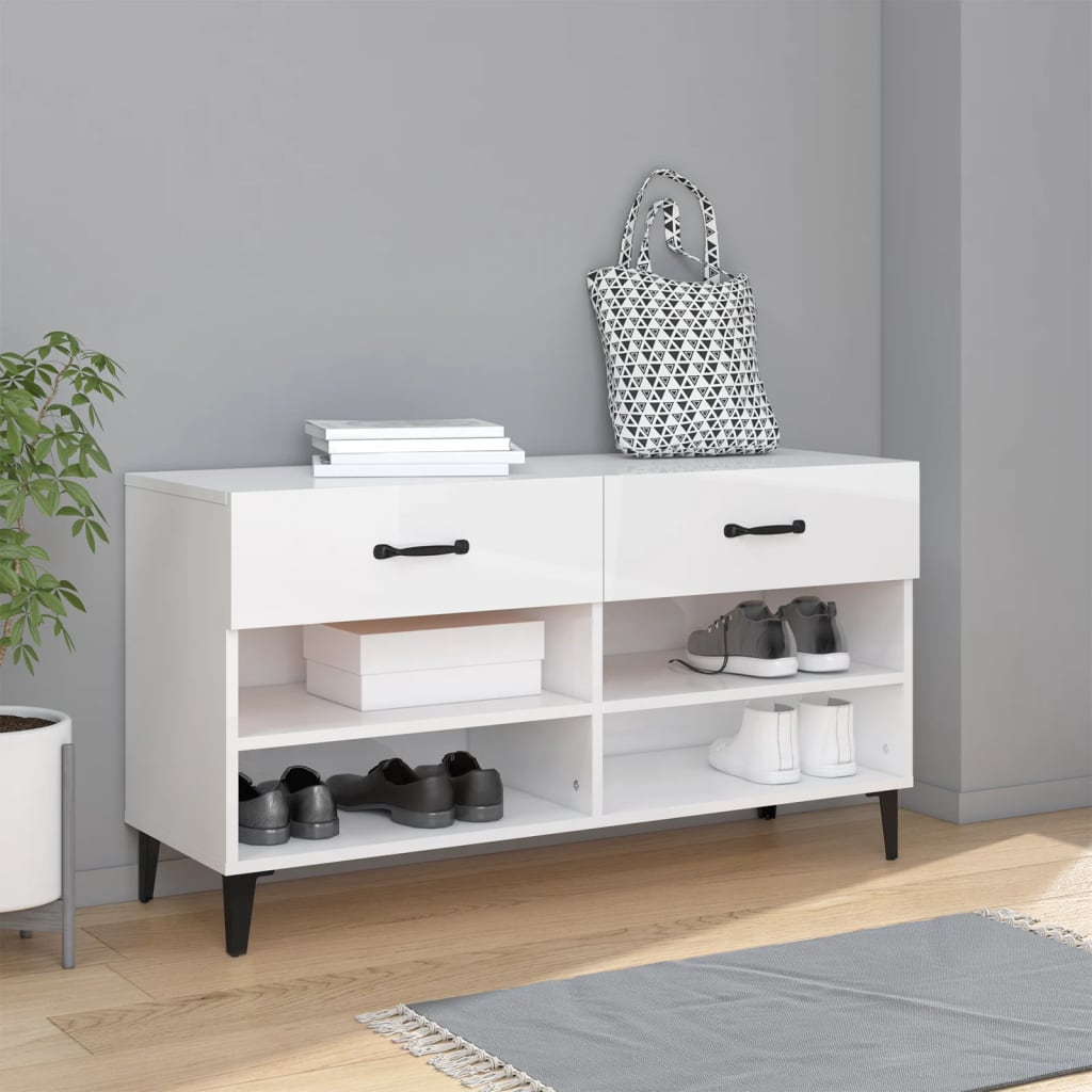 Shoe Cabinet High Gloss White 102x35x55 cm Engineered Wood