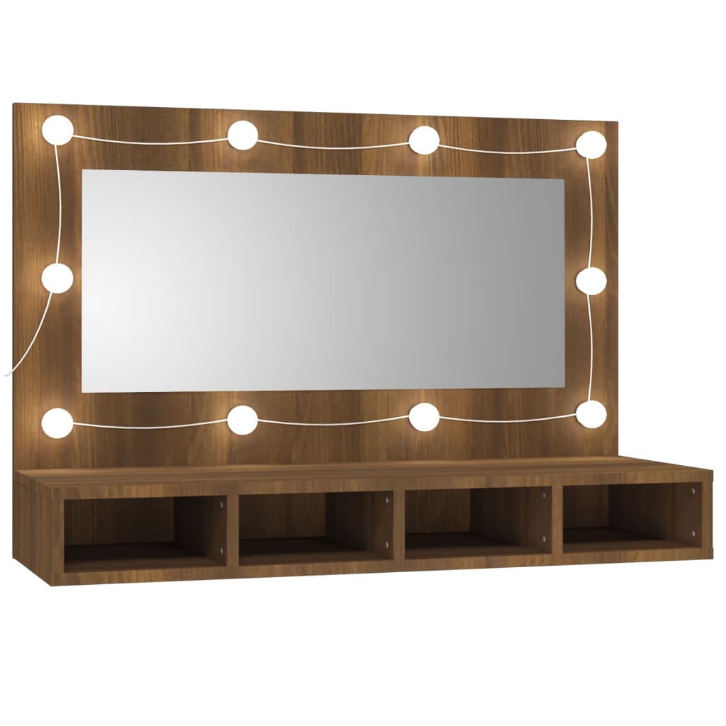 Mirror Cabinet with LED Brown Oak 90x31.5x62 cm