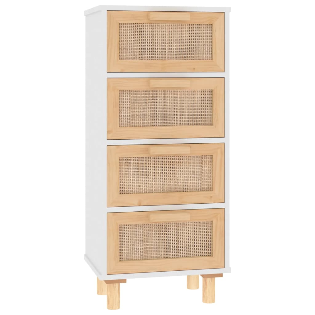 Sideboard White 40x30x90 cm Solid Wood Pine and Natural Rattan