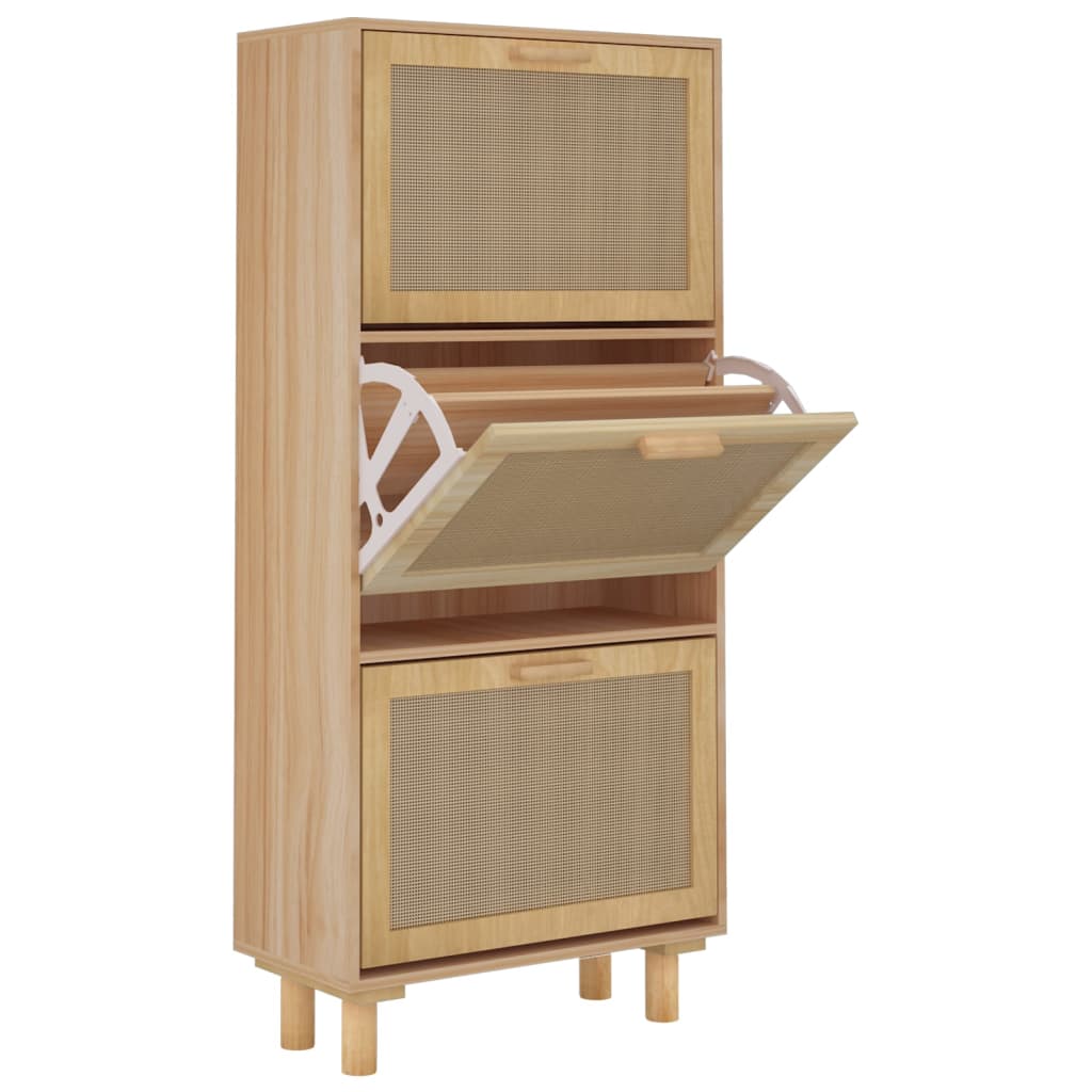 Shoe Cabinet Brown 52x25x115 cm Engineered Wood and Natural Rattan