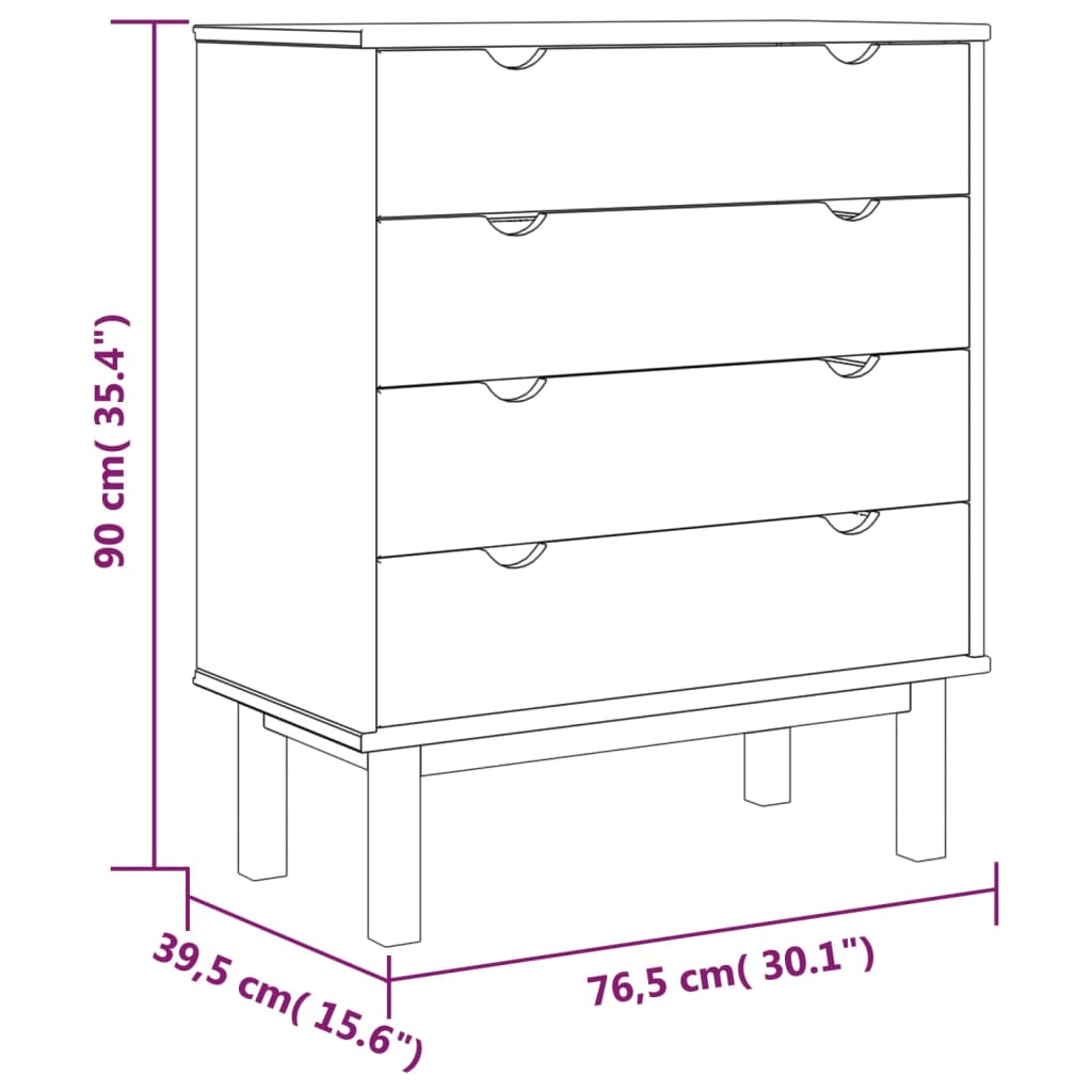 Drawer Cabinet OTTA Brown&White 76.5x39.5x90cm Solid Wood Pine