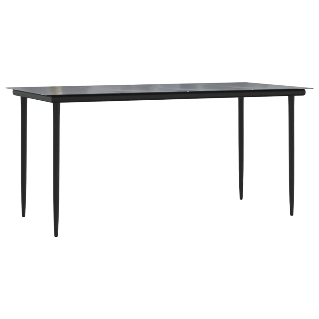 Garden Dining Table Black 160x80x74cm Steel and Tempered Glass