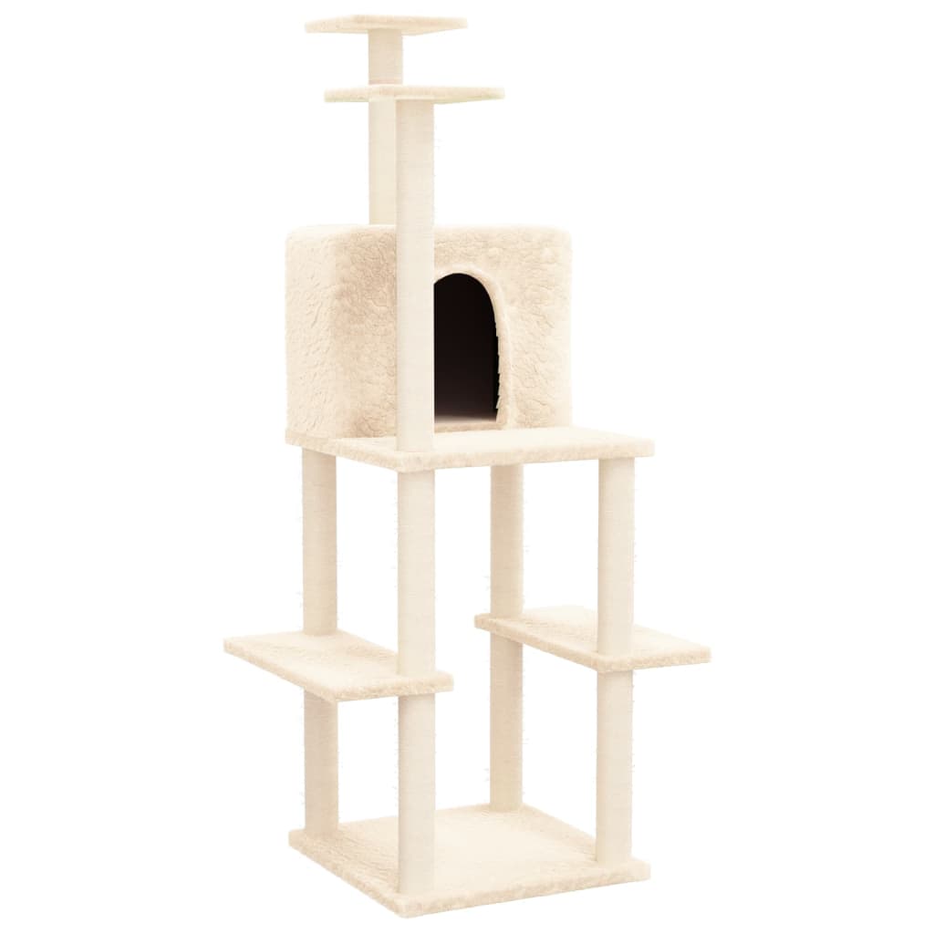 Cat Tree with Sisal Scratching Posts Cream 144.5 cm