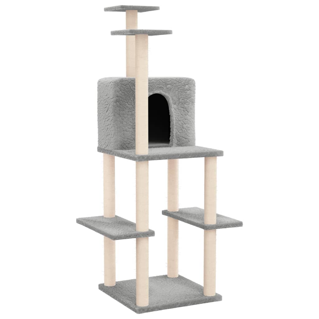 Cat Tree with Sisal Scratching Posts Light Grey 144.5 cm