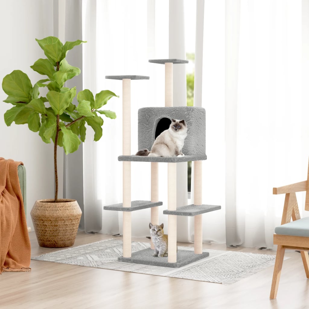 Cat Tree with Sisal Scratching Posts Light Grey 144.5 cm