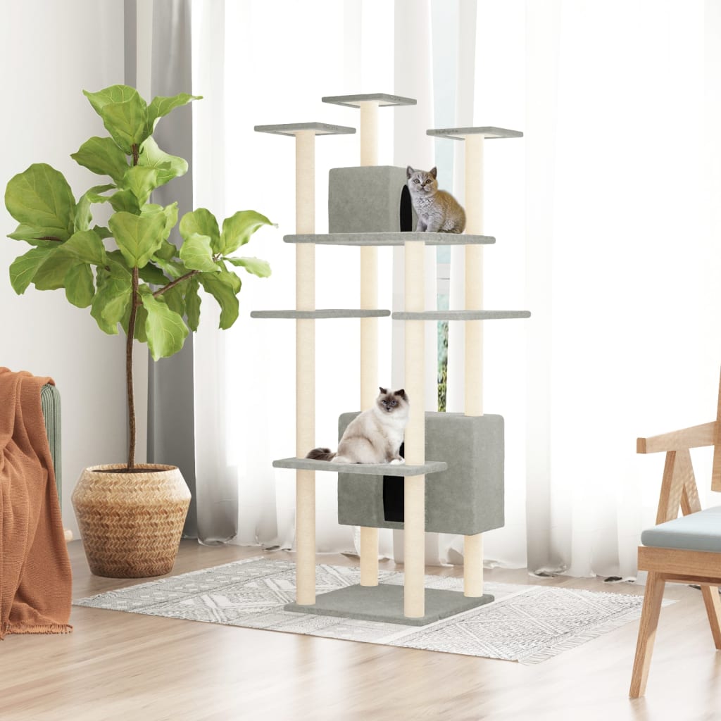 Cat Tree with Sisal Scratching Posts Light Grey 162 cm