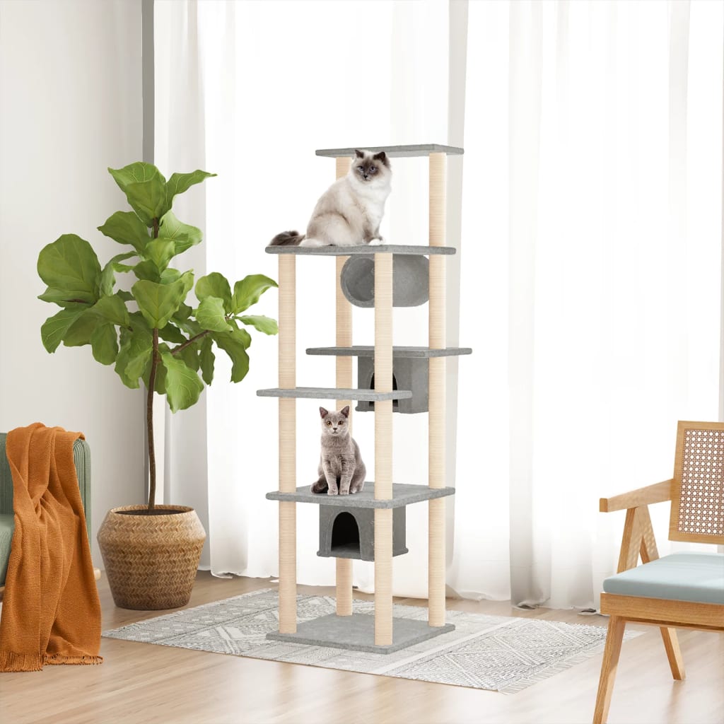 Cat Tree with Sisal Scratching Posts Light Grey 169 cm