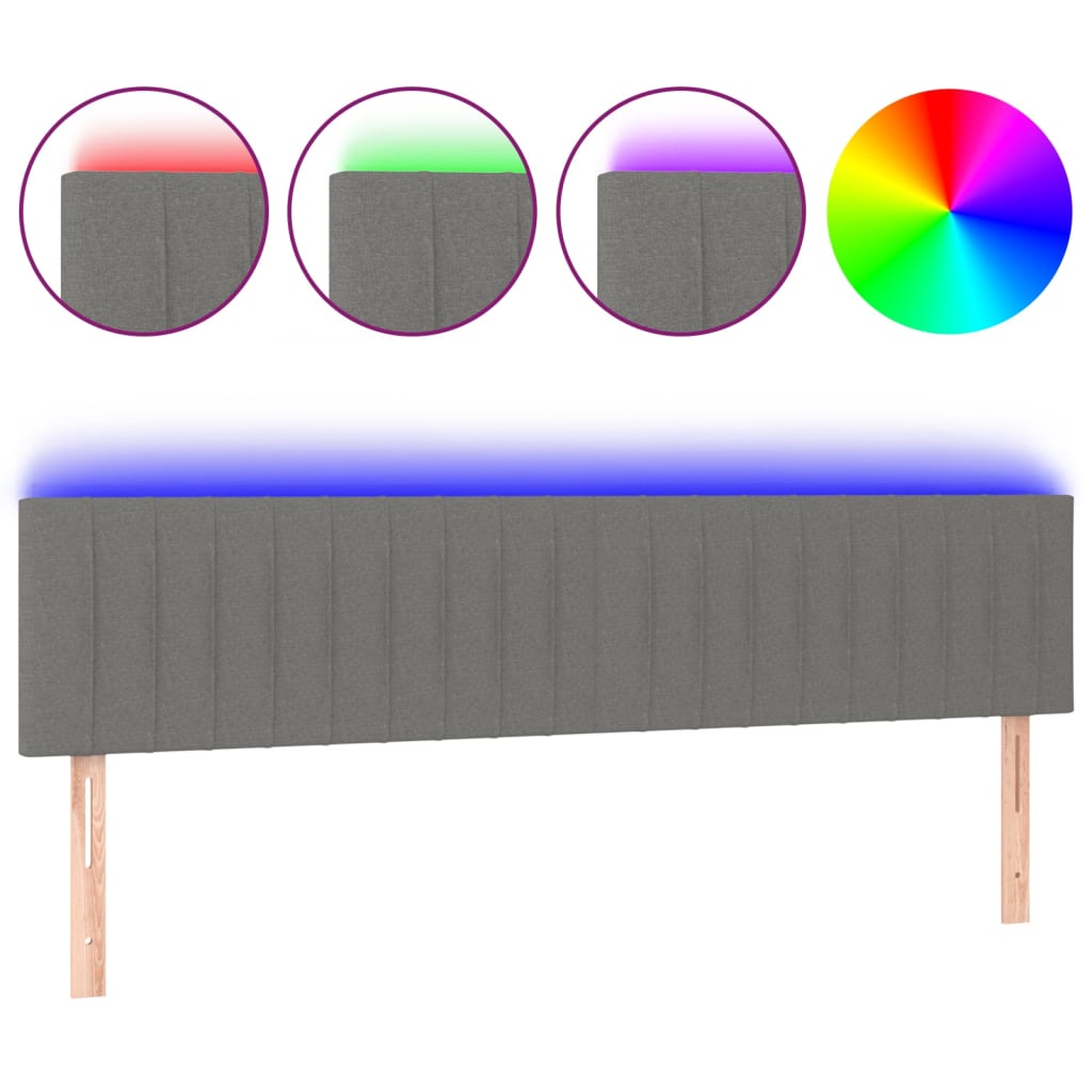 LED Headboard Dark Grey 200 cm Fabric