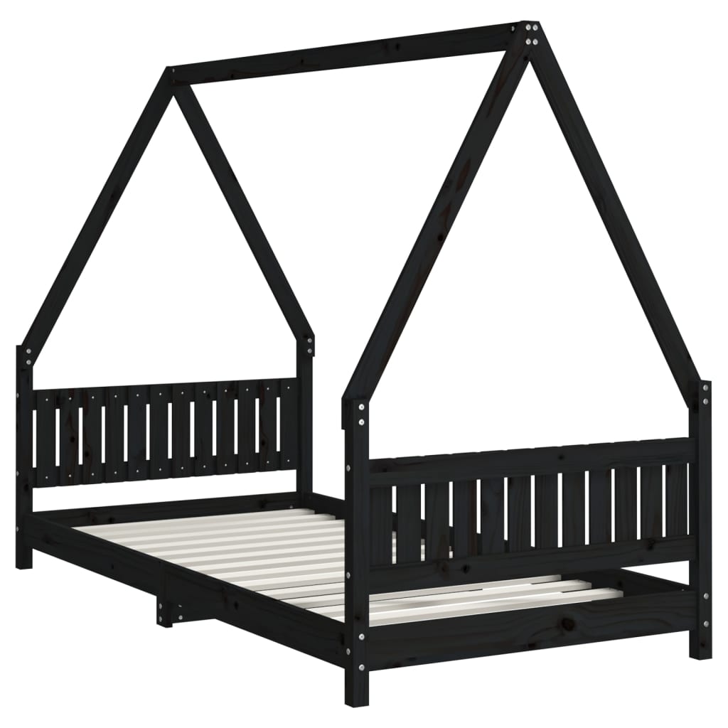 Kids Bed Frame Black 90x190 cm Solid Wood Pine