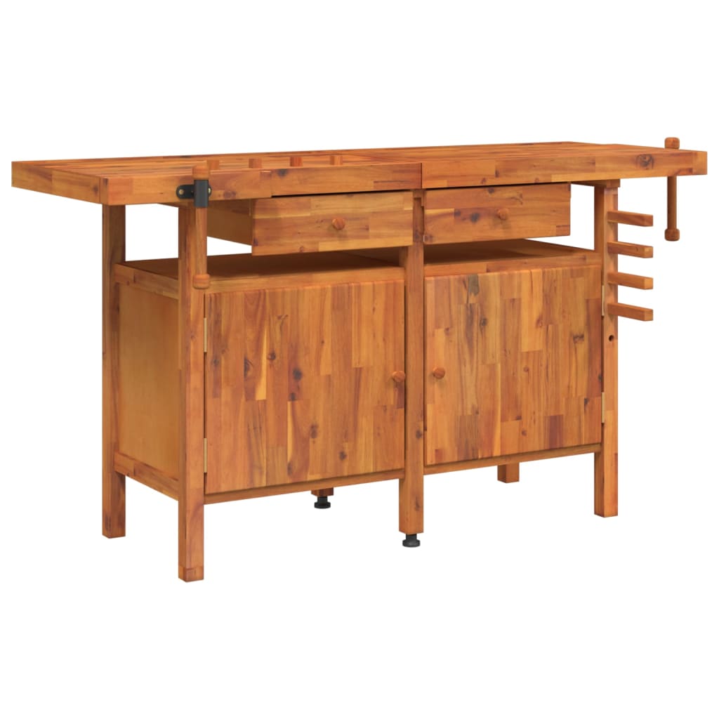 Workbench with Drawers and Vices 162x62x83 cm Solid Wood Acacia
