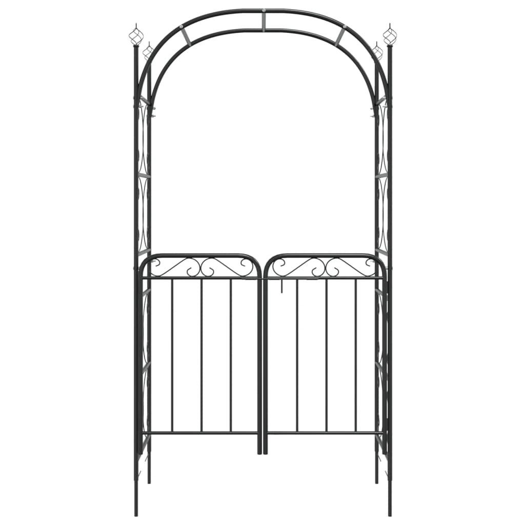 Garden Arch with Gate Black 108x45x235 cm Steel