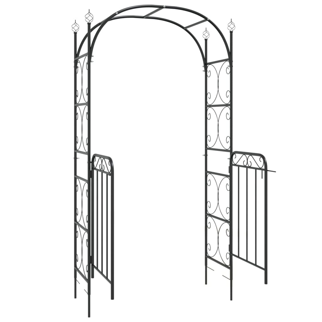 Garden Arch with Gate Black 108x45x235 cm Steel