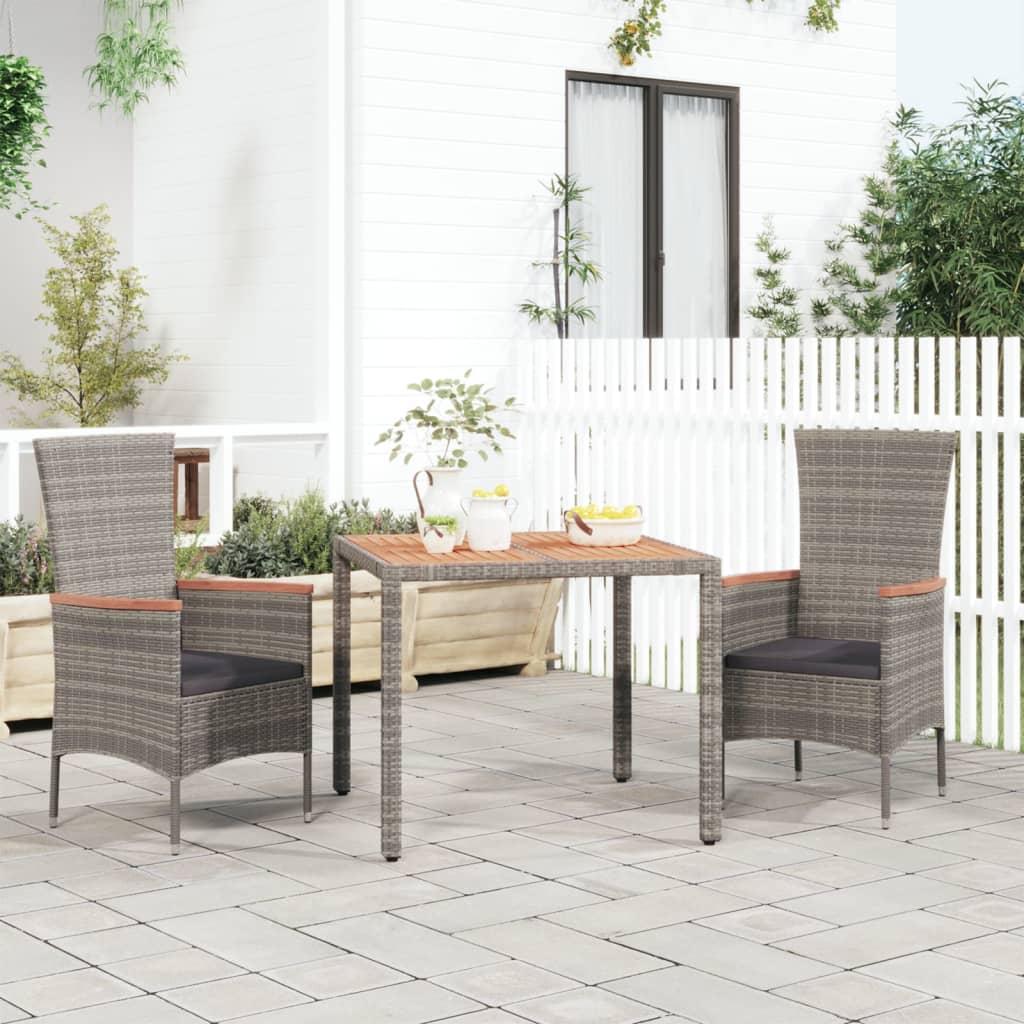 Garden Table with Wooden Top Grey Poly Rattan&Solid Wood Acacia