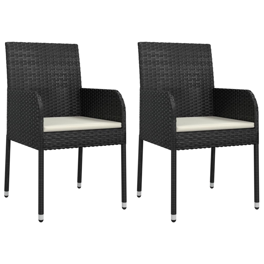 Garden Chairs with Cushions 2 pcs Poly Rattan Black