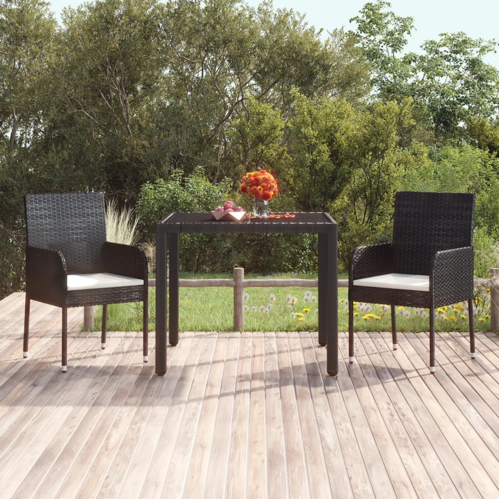 Garden Chairs with Cushions 2 pcs Poly Rattan Black