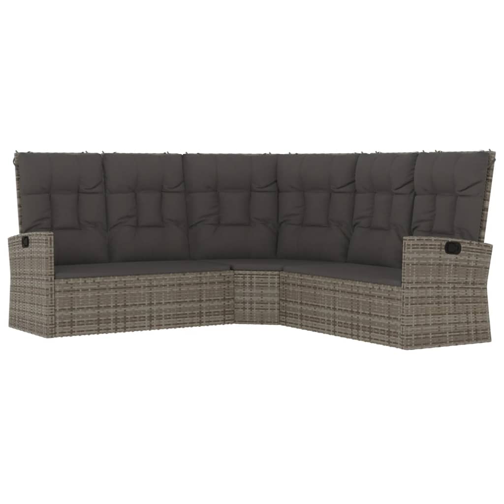 Reclining Corner Sofa with Cushions Grey Poly Rattan