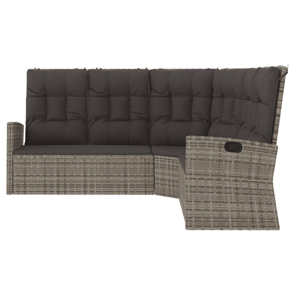 Reclining Corner Sofa with Cushions Grey Poly Rattan