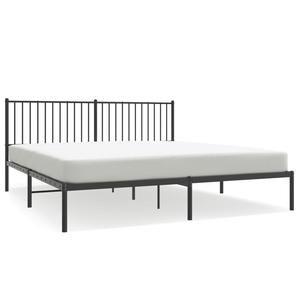 Metal Bed Frame without Mattress with Headboard Black 183x203 cm King