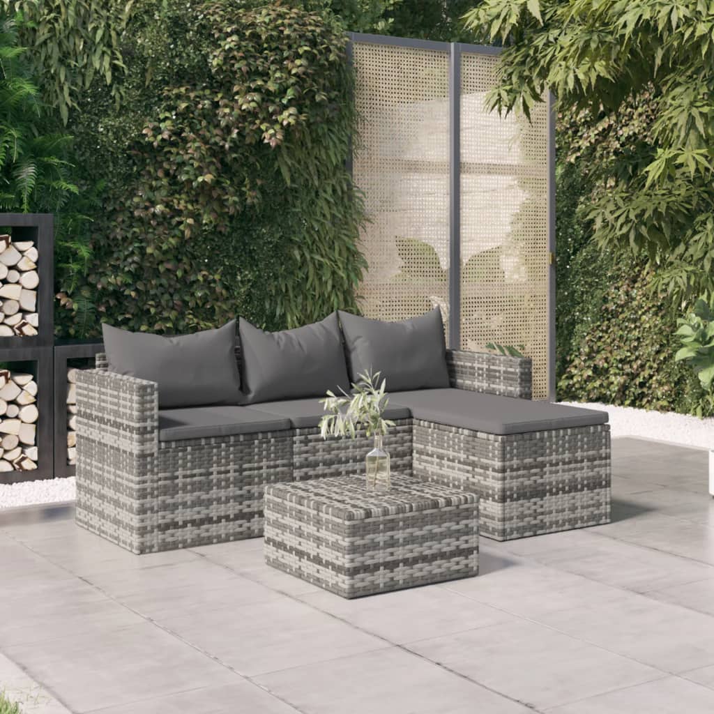 3 Piece Garden Lounge Set with Cushions Grey Poly Rattan