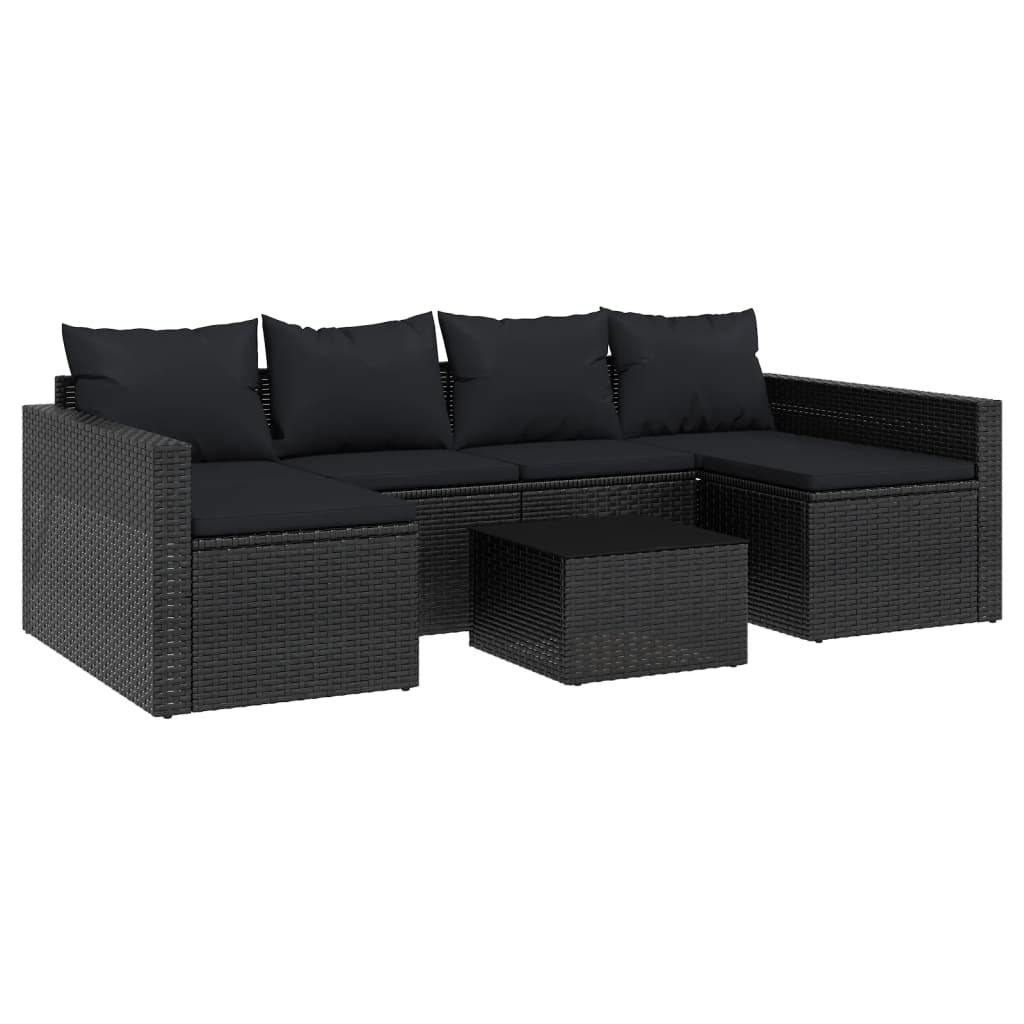 2 Piece Garden Lounge Set with Cushions Black Poly Rattan