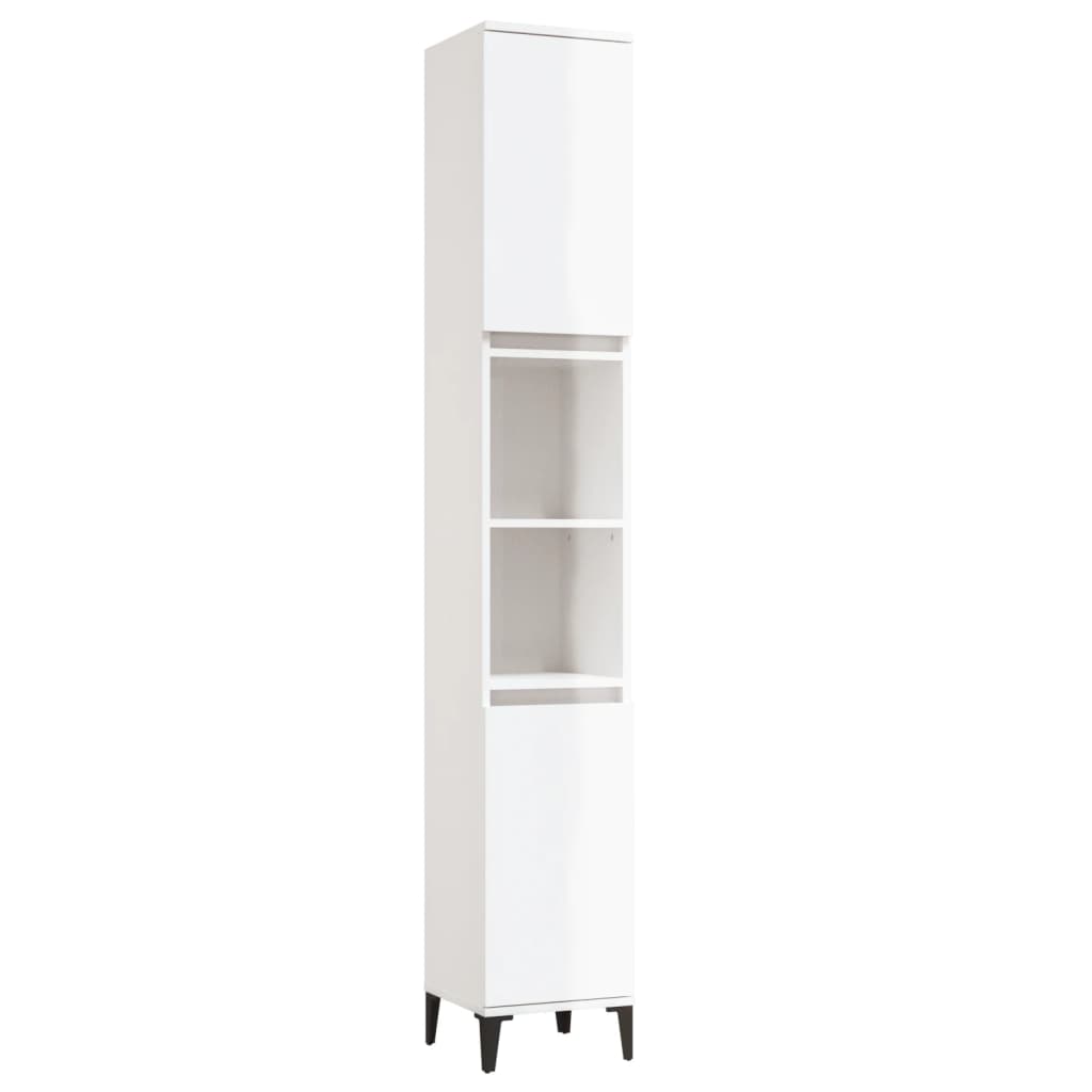 Bathroom Cabinet High Gloss White 30x30x190 cm Engineered Wood