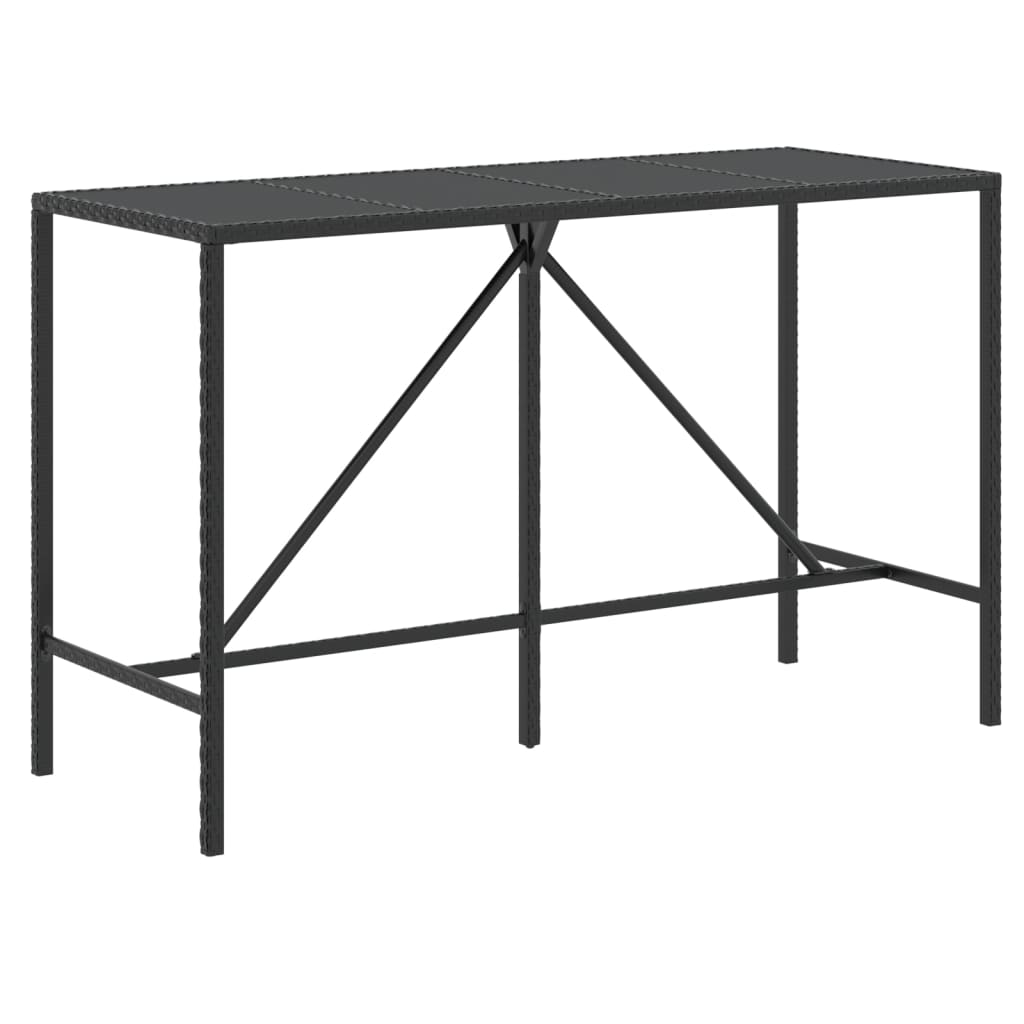 Bar Table with Glass Top Black 180x70x110 cm Poly Rattan