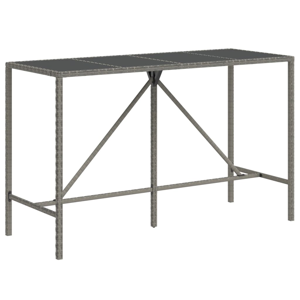 Bar Table with Glass Top Grey 180x70x110 cm Poly Rattan