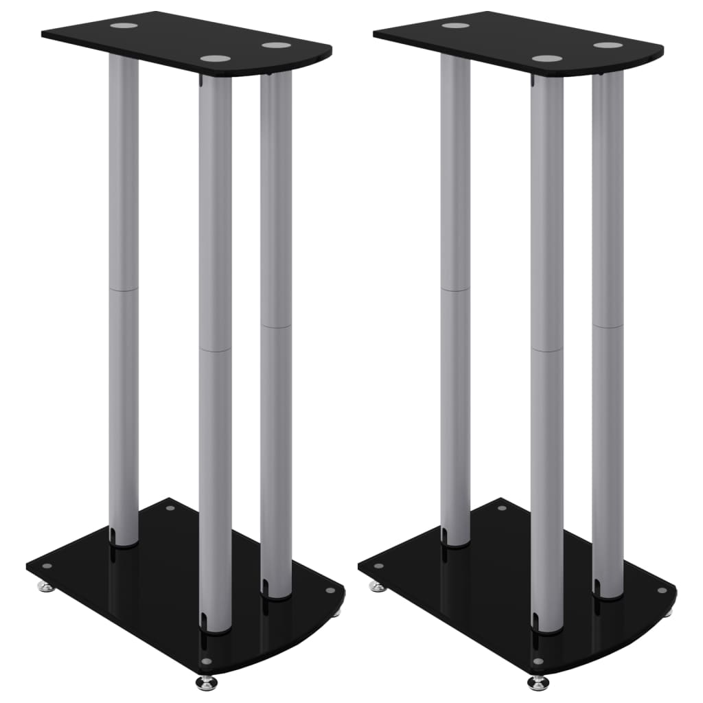 Speaker Stands 2pcs Black&Silver Tempered Glass 3 Pillars Design