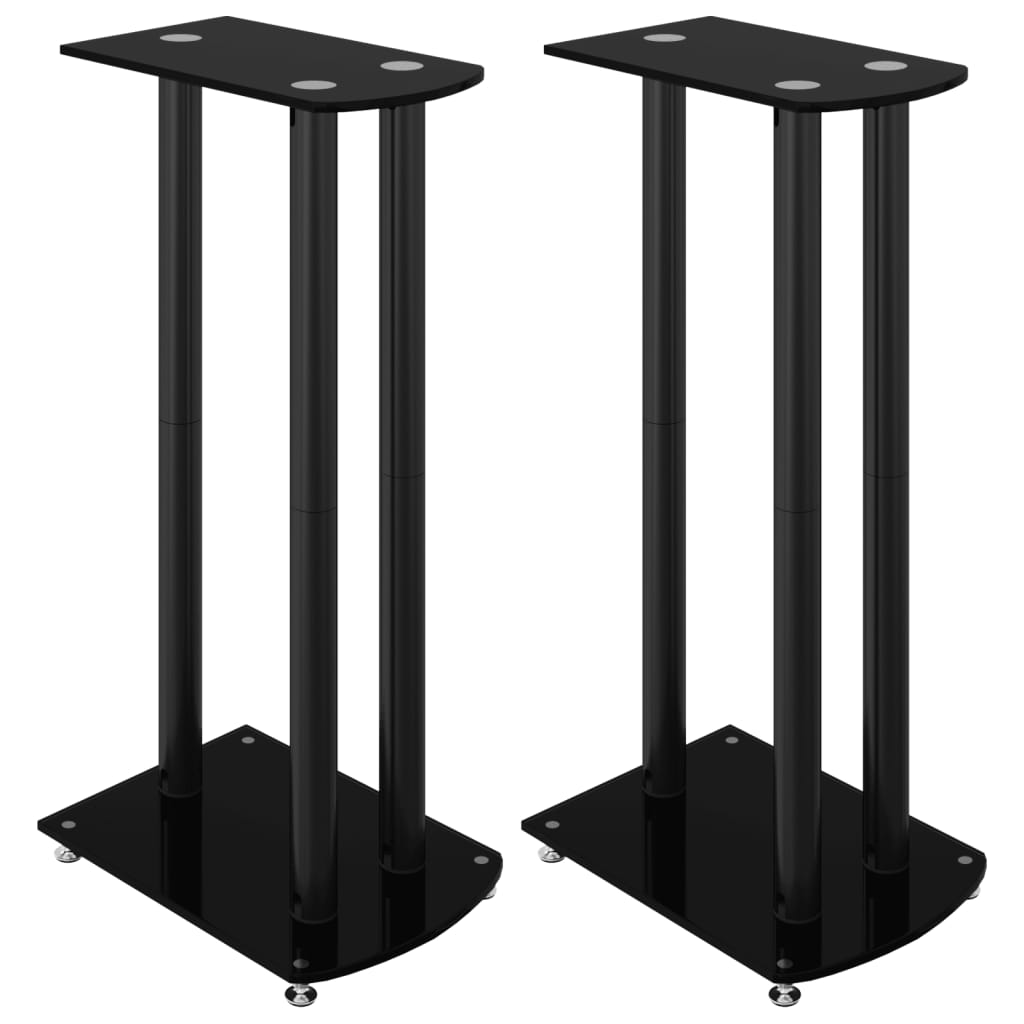 Speaker Stands 2 pcs Black Tempered Glass 3 Pillars Design