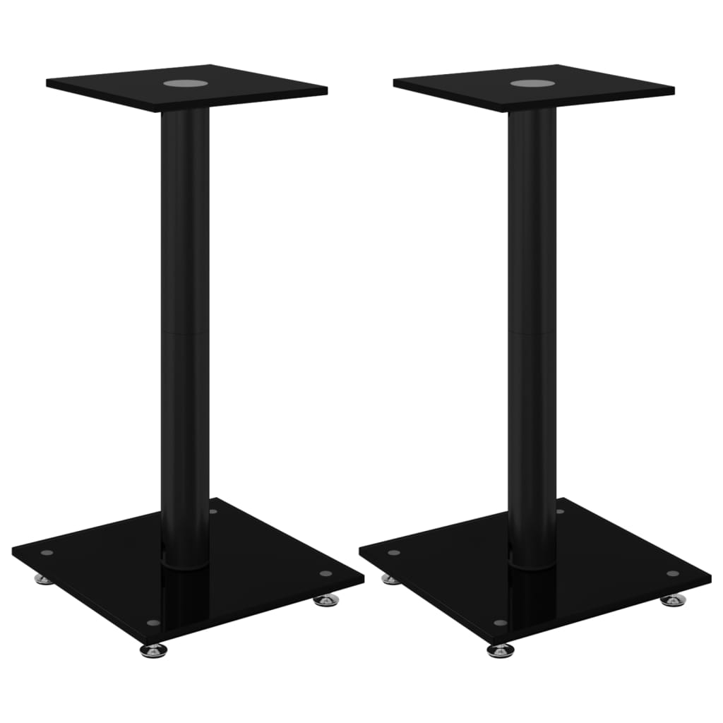 Speaker Stands 2 pcs Black Tempered Glass 1 Pillar Design