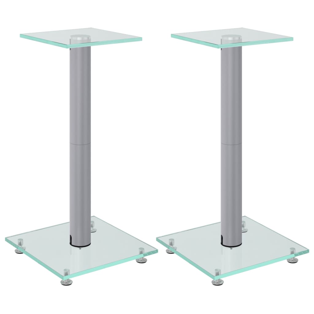 Speaker Stands 2 pcs Silver Tempered Glass 1 Pillar Design