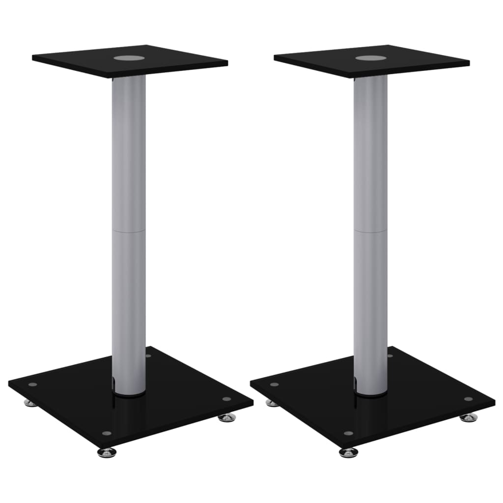 Speaker Stands 2 pcs Black&Silver Tempered Glass 1 Pillar Design