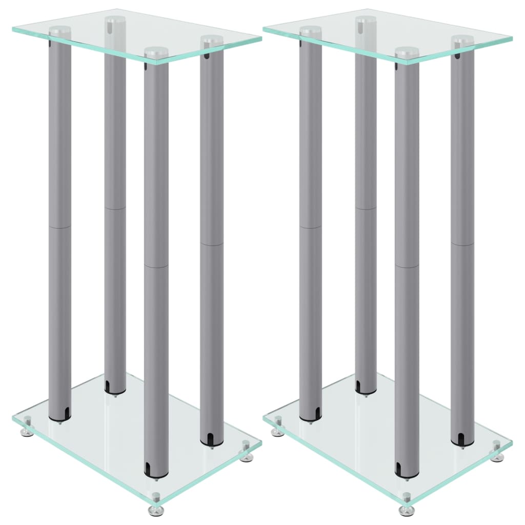 Speaker Stands 2pcs Silver Tempered Glass 4 Pillars Design