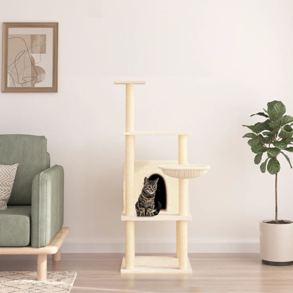 Cat Tree with Sisal Scratching Posts Cream 132 cm