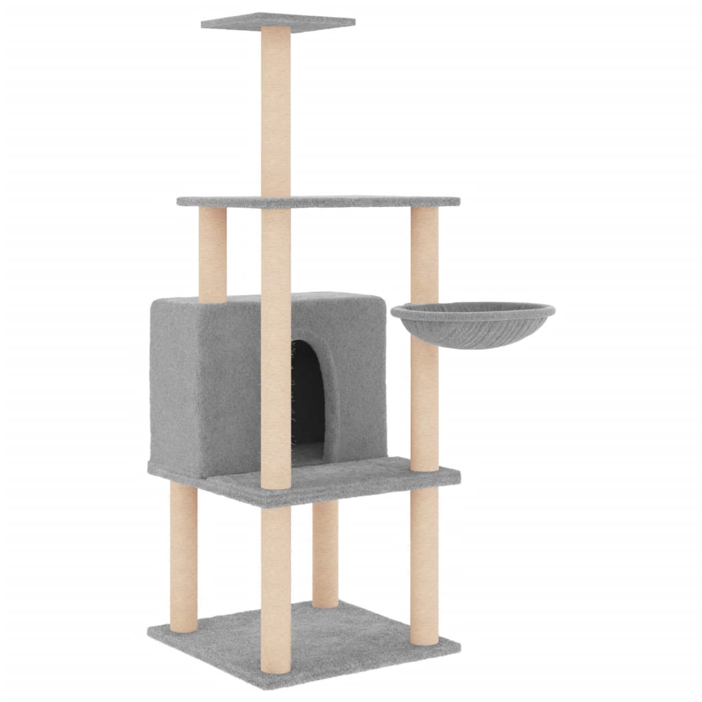 Cat Tree with Sisal Scratching Posts Light Grey 132 cm