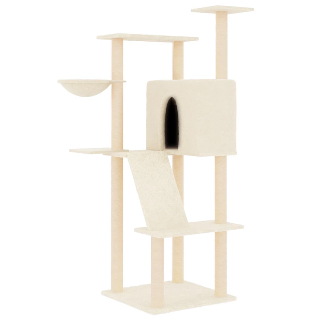 Cat Tree with Sisal Scratching Posts Cream 143 cm