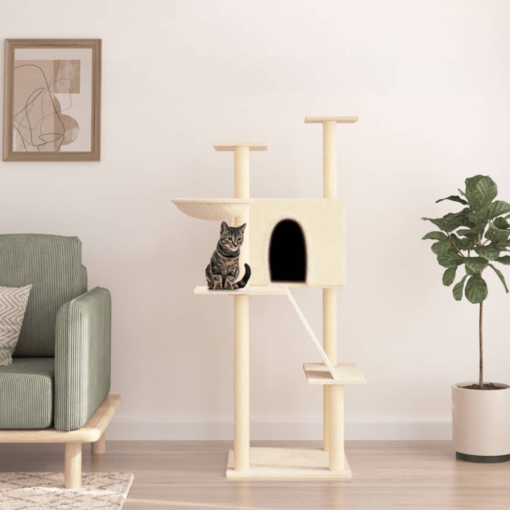 Cat Tree with Sisal Scratching Posts Cream 143 cm