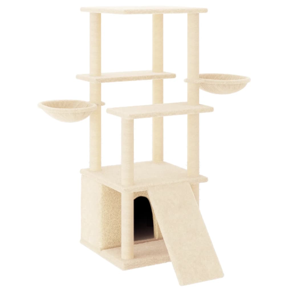 Cat Tree with Sisal Scratching Posts Cream 133 cm