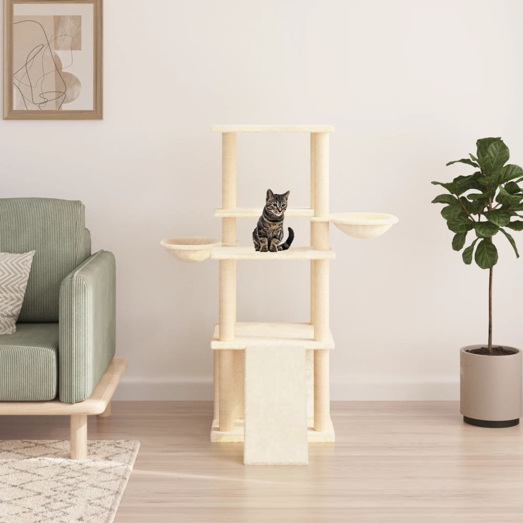 Cat Tree with Sisal Scratching Posts Cream 133 cm