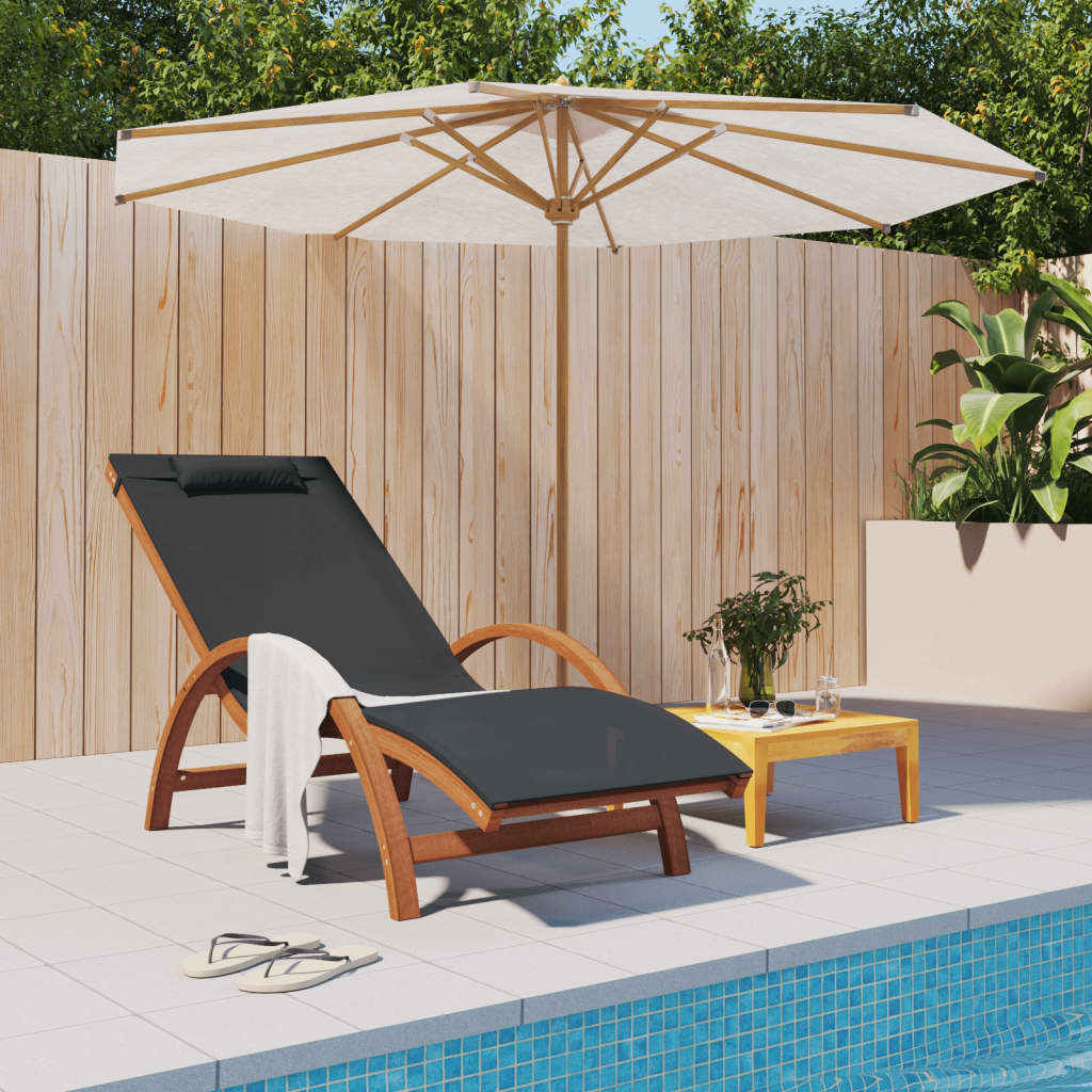 Sun Lounger with Pillow Grey Textilene and Solid Wood Poplar