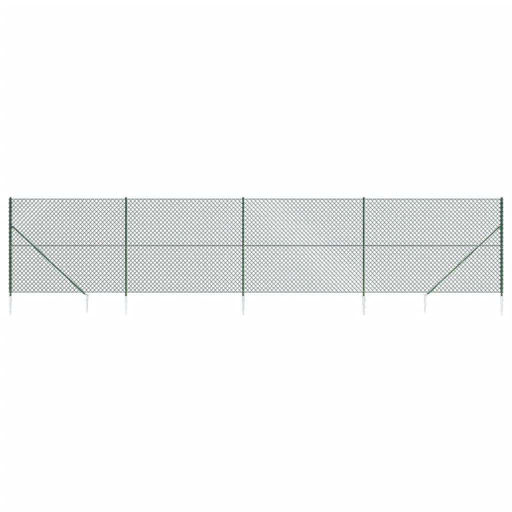 Chain Link Fence with Spike Anchors Green 1.6x10 m