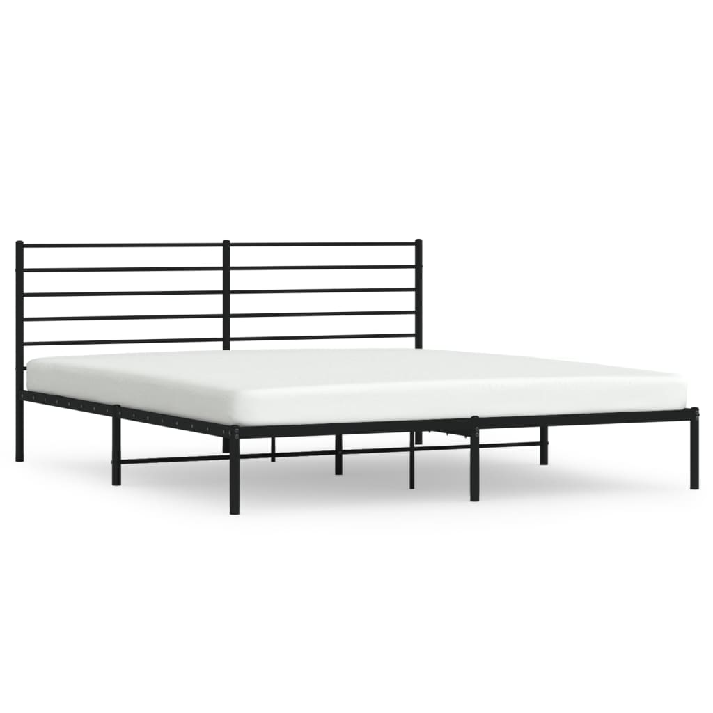 Metal Bed Frame without Mattress with Headboard Black 183x203 cm King