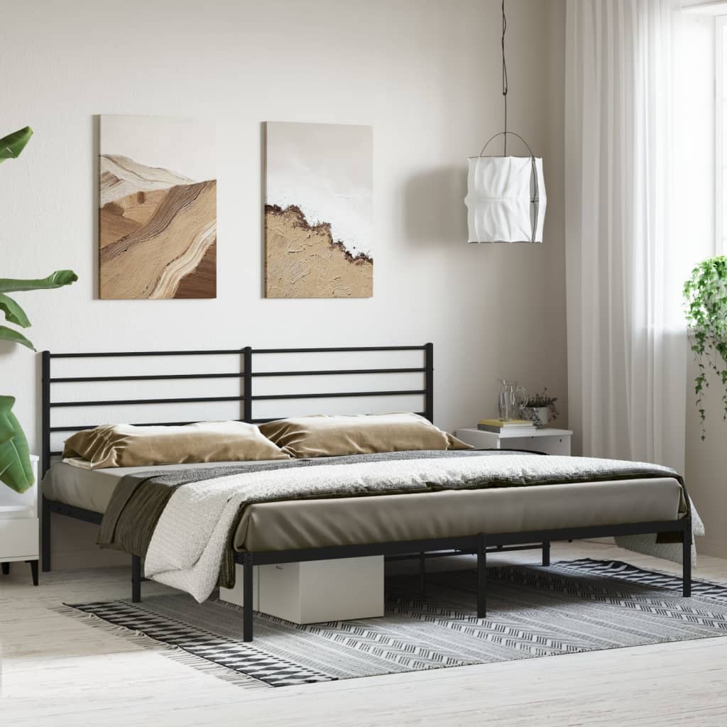 Metal Bed Frame without Mattress with Headboard Black 183x203 cm King