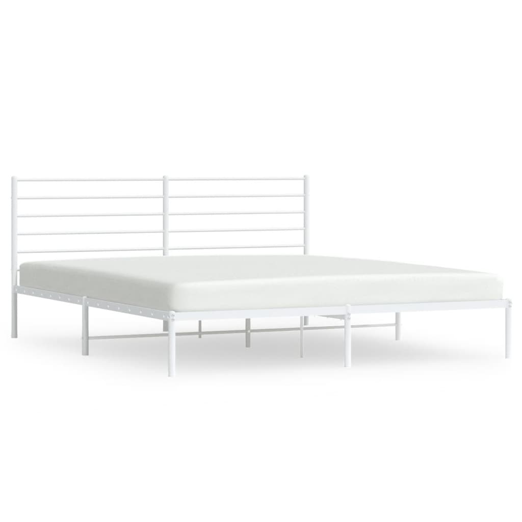 Metal Bed Frame without Mattress with Headboard White 183x203 cm King