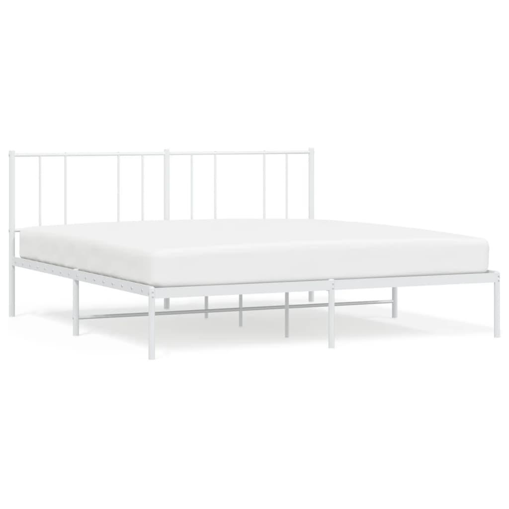 Metal Bed Frame without Mattress with Headboard White 183x203 cm King