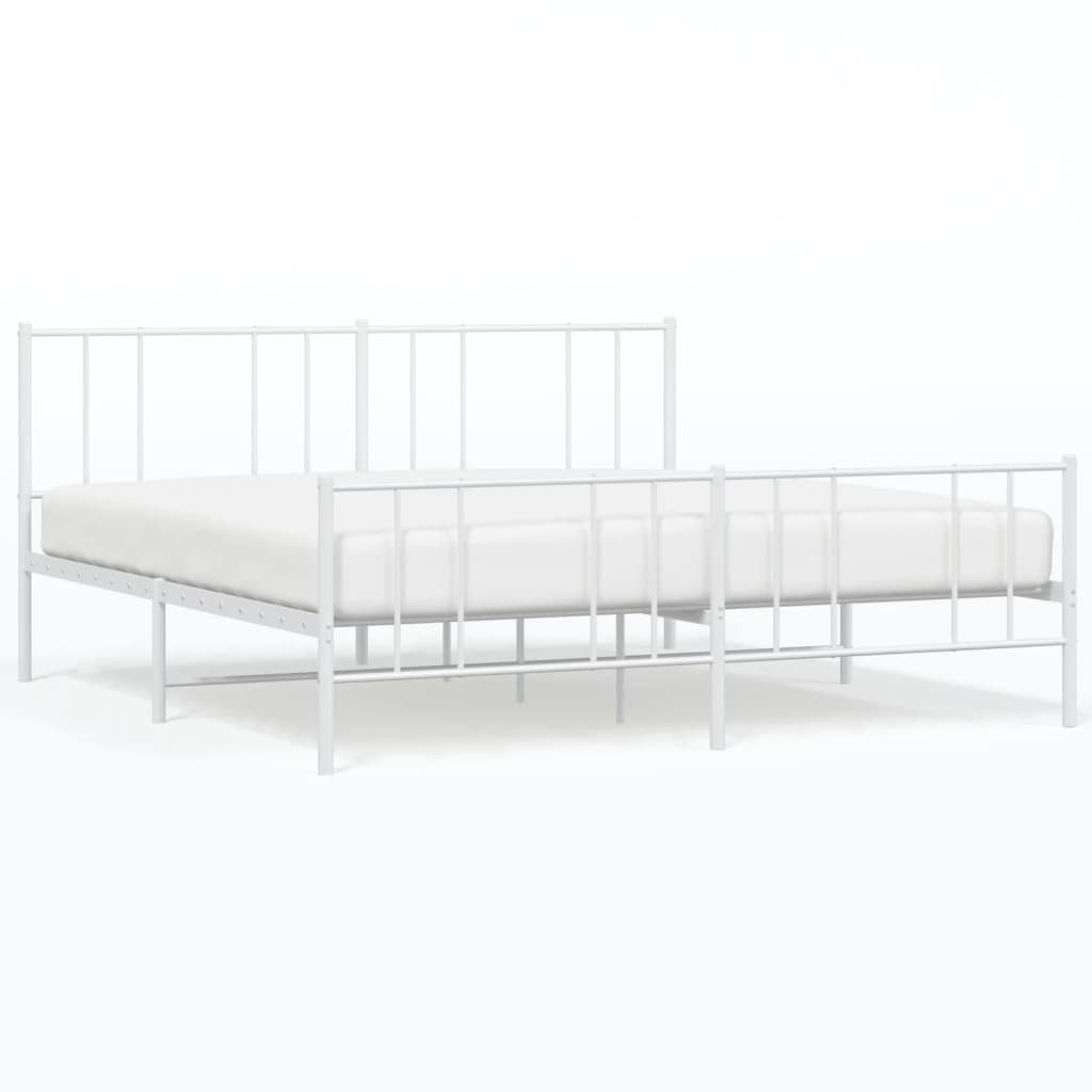 Metal Bed Frame without Mattress with Footboard White 183x203 cm King