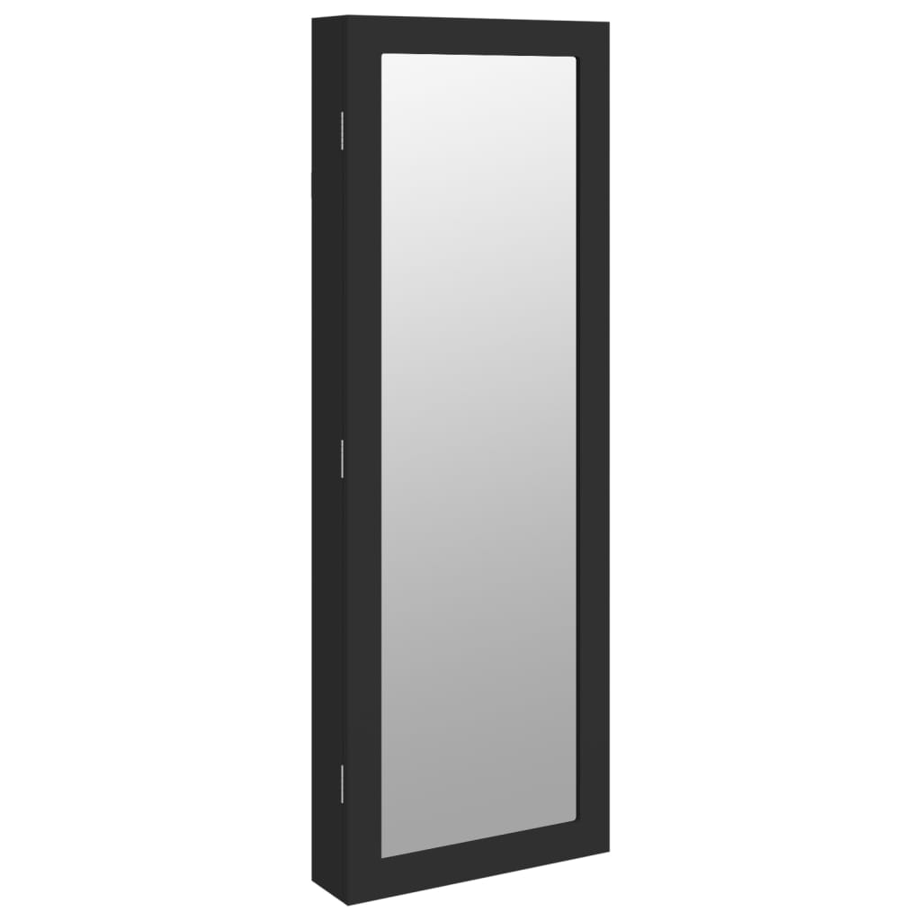 Mirror Jewellery Cabinet Wall Mounted Black 37.5x10x106 cm