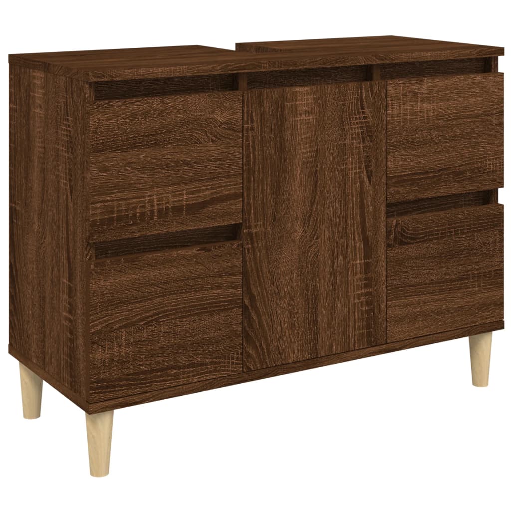 3 Piece Bathroom Furniture Set Brown Oak Engineered Wood