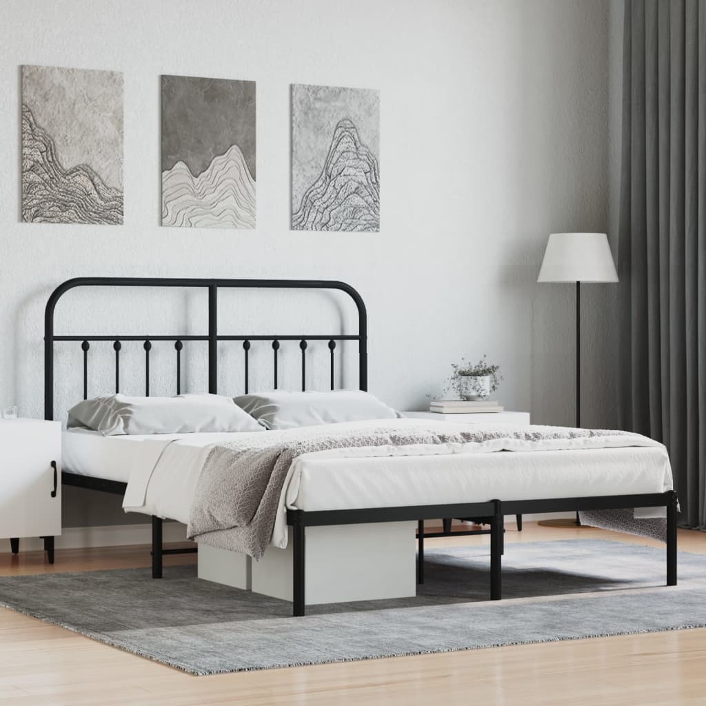 Metal Bed Frame without Mattress with Headboard Black 150x200 cm